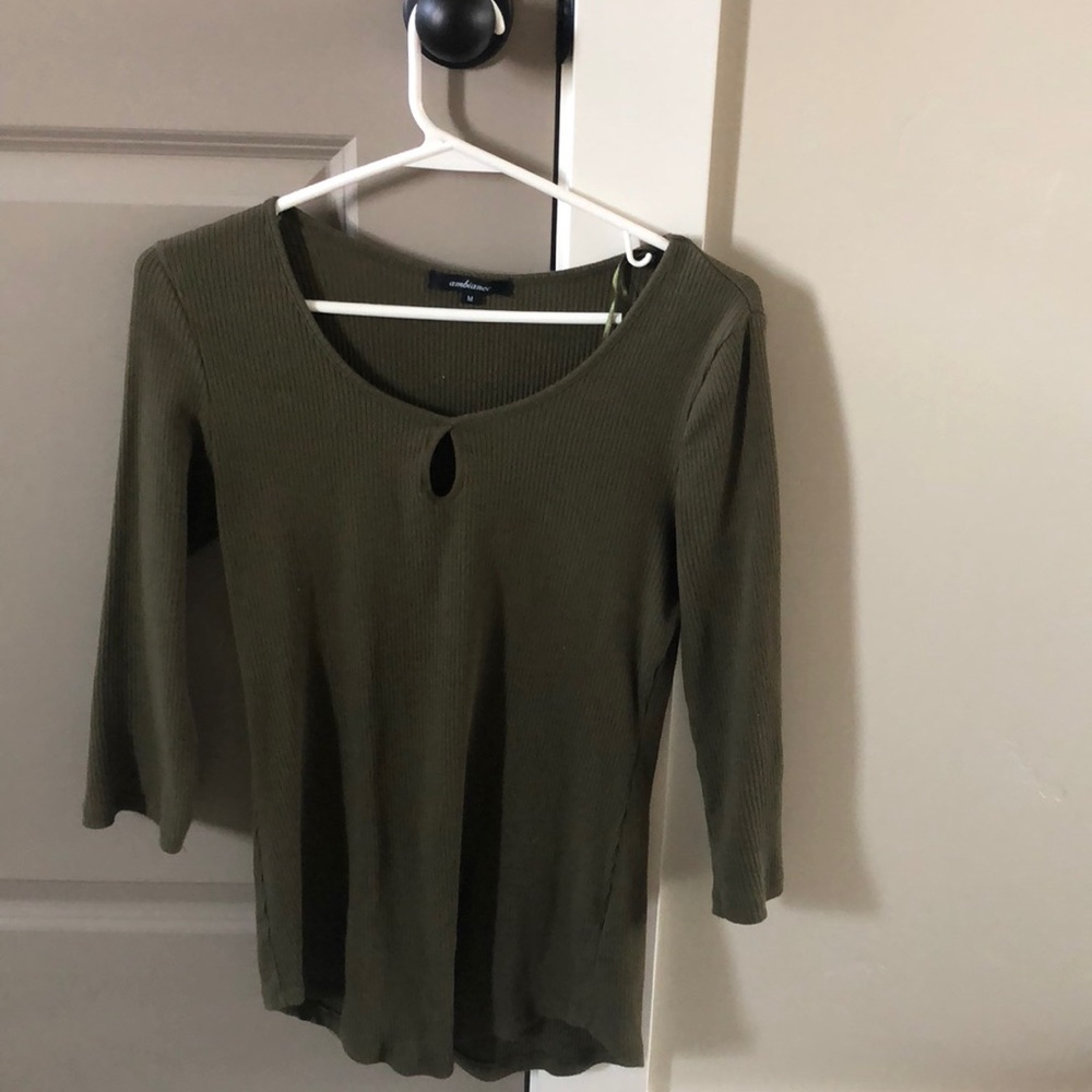 mid-length sleeve olive green shirt